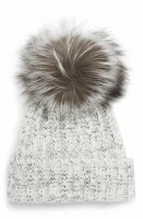 Beanie Cap with Genuine Fox Fur Pom