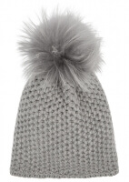 Grey Pompom Chunky Knit Beanie Cap