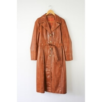 Leather Caramel Brown Womens Button Up Coat - MI-302