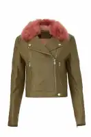 Faux Fur Biker Leather Jacket