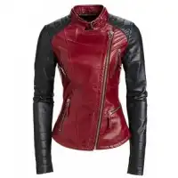 Leather Rider Womens Red Black Stylish Body Fit Leather Jacket - MI-607