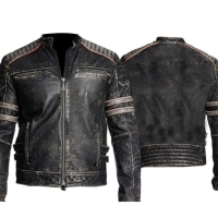 Mens Biker Vintage Motorcycle  Black  Leather Jacket - MI-13002